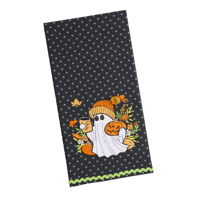 Black and White Beanie Ghost Embroidered Kitchen Towel | World Market