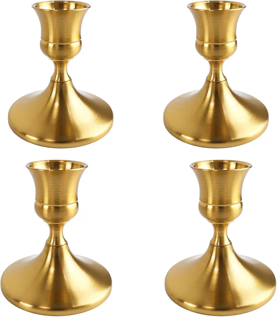 Vintage Brass Gold Taper Candle Holders Set of 4, Metal Candlestick Holders Elegant Handcrafted D... | Amazon (US)