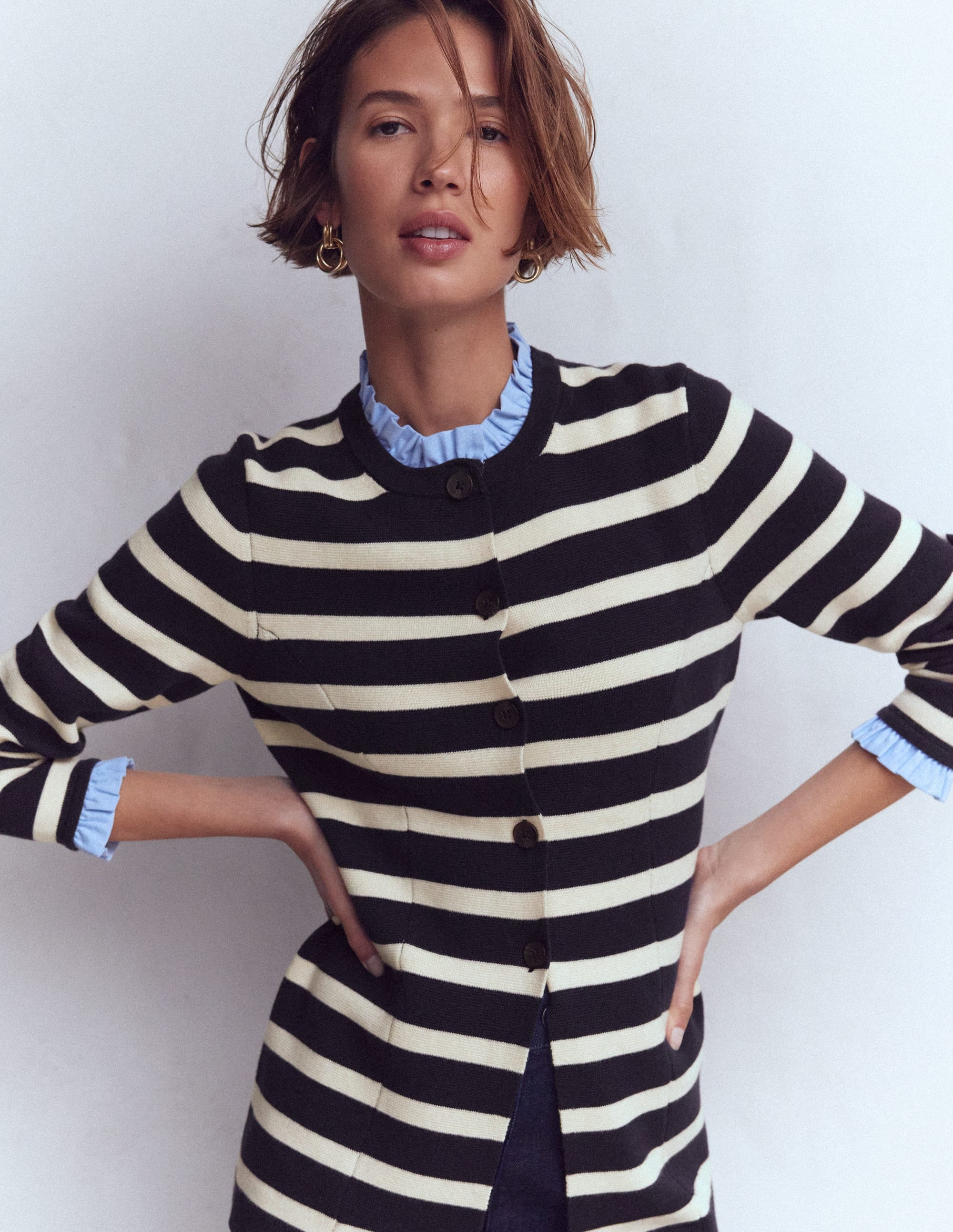 Joanna Fitted Knitted Jacket-Navy/ Warm Ivory Stripe | Boden (US)