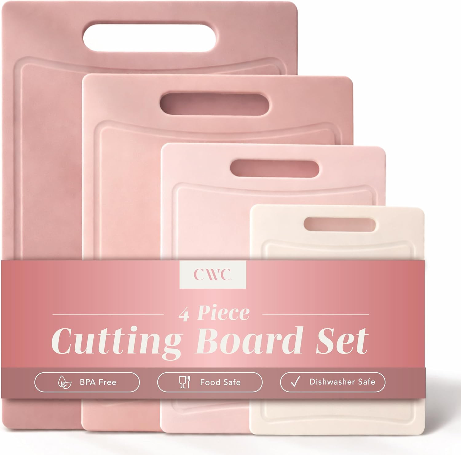 COOK WITH COLOR Non-Slip Cutting Board Set – Kitchen Essentials with Easy Grip Handle for Meat, Veggies, and Fruits, 4 Cutting Boards, Pink | Amazon (US)