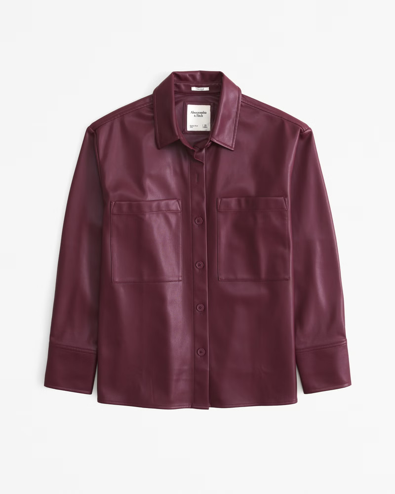 Women's Oversized Vegan Leather Shirt Jacket | Women's Tops | Abercrombie.com | Abercrombie & Fitch (US)