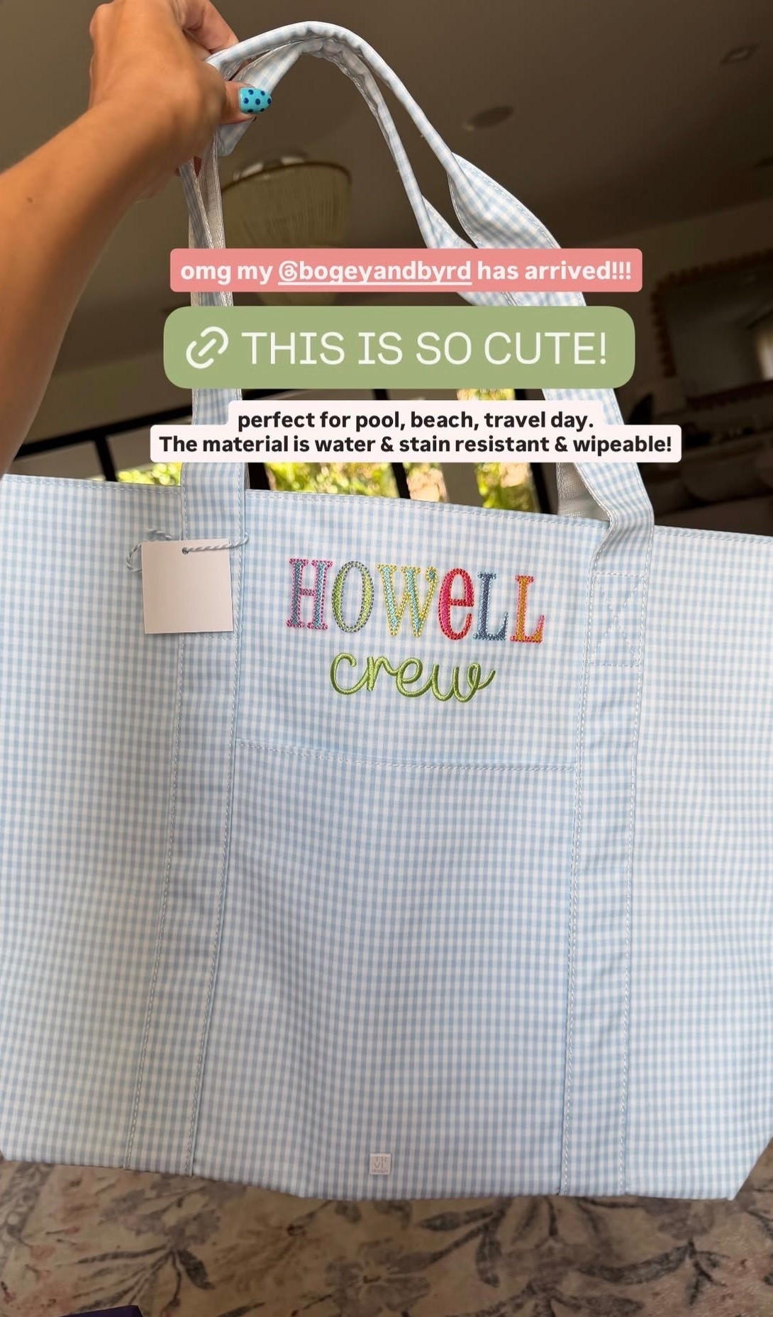 my bogey and byrd tote has arrived and it is SO CUTE! perfect for pool, beach, travel day. The material is water & stain resistant & wipeable!

#LTKMothersDay #LTKSeasonal #LTKTravel