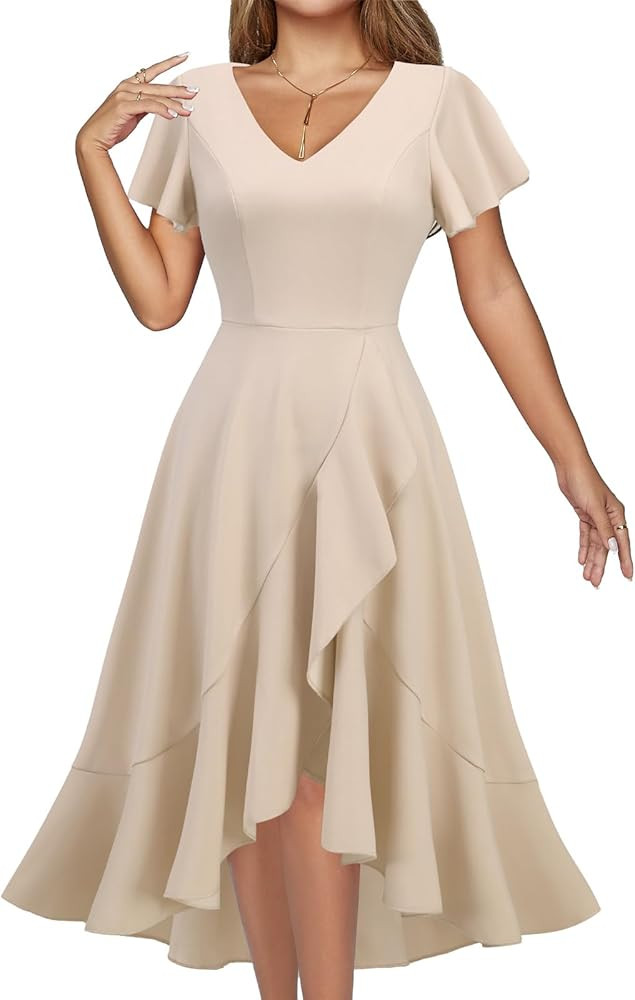 DRESSTELLS Women's Cocktail Dresses 2025, Formal Wedding Guest Ruffle Prom Party Evening Dress V-... | Amazon (US)