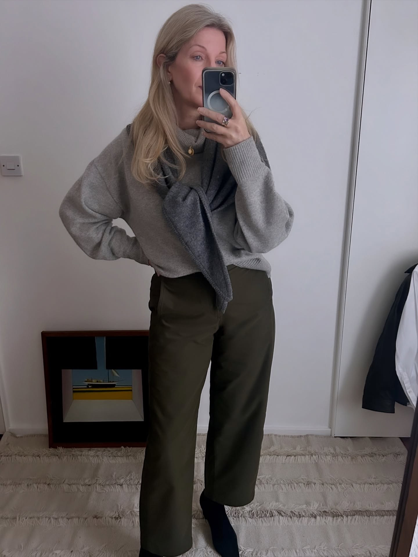 work outfits | triangle scarf | barrel leg trousers | green and grey

#LTKuk #LTKspring #LTKover50style