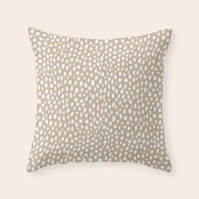 Handmade polka dot brush spots (white/tan) Throw Pillow | Society6