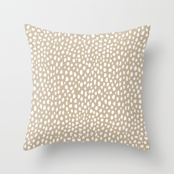Handmade polka dot brush spots (white/tan) Throw Pillow | Society6