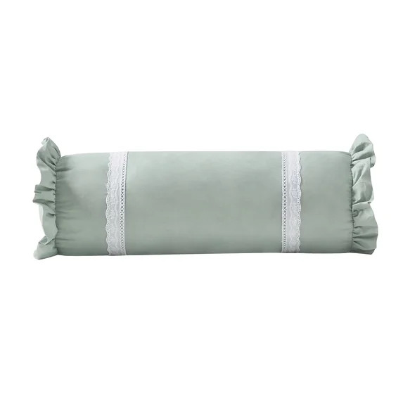 My Texas House 8 in x 22 in Green Ruffle Eyelet Trim Bolster Decorative Pillow | Walmart (US)