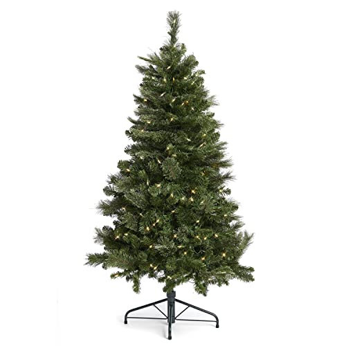 Home Heritage Cascade Quick Set 5 Foot Pine Pre-Lit Artificial Christmas Tree Holiday Decor with 250 Multi-Color LED Lights and Stand, Green | Amazon (US)