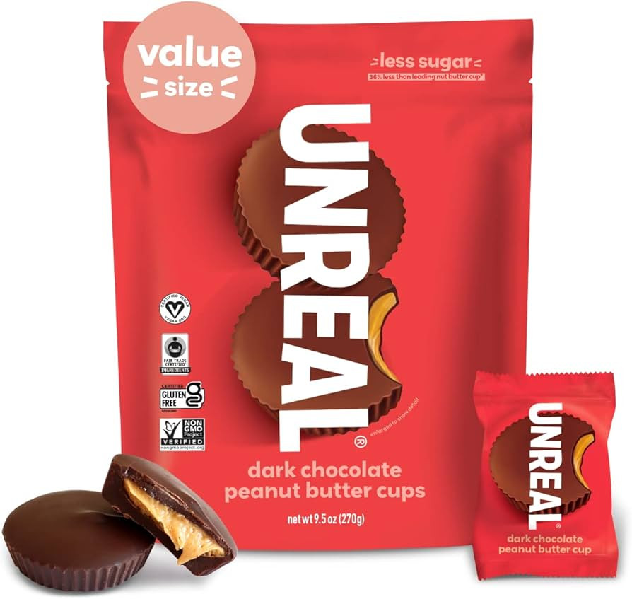 UNREAL Dark Chocolate Peanut Butter Cups (Value Size Bag) | Vegan, 5g Sugar | Gluten Free, Fair T... | Amazon (US)