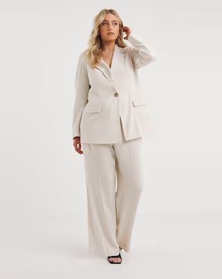 Stone Wide Leg Linen Look Tailored Trousers | Simply Be | Simply Be (UK)