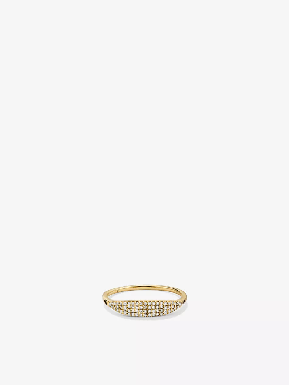 Pavé Diamond 14ct yellow-gold and 0.158ct diamond signet ring | Selfridges