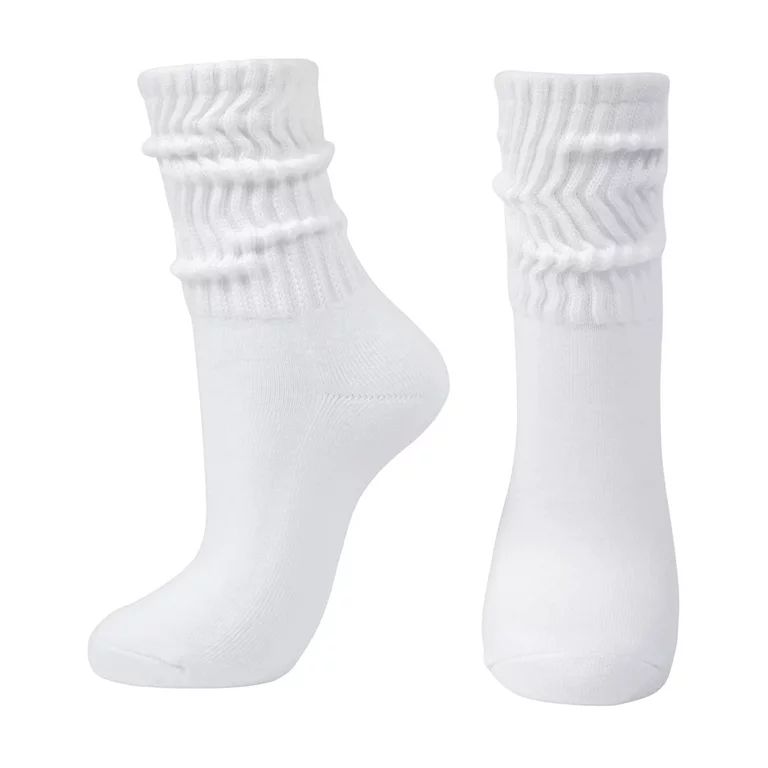 Women Long Tall Loose Stacked Thick Cotton Socks,White-4 Pairs | Walmart (US)