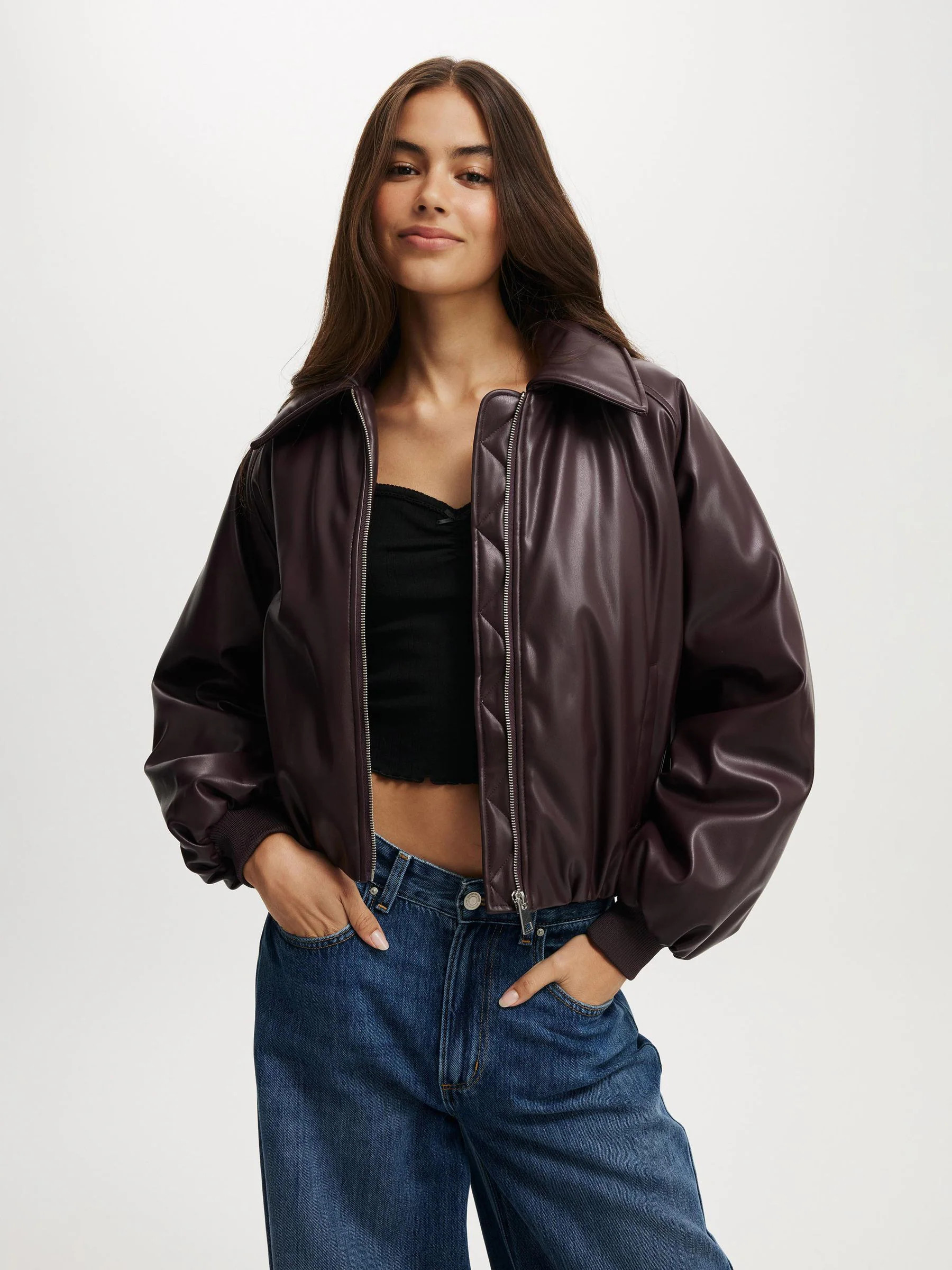 Cotton On Cotton On Red Faux Leather Puff Bomber Jacket | Next US