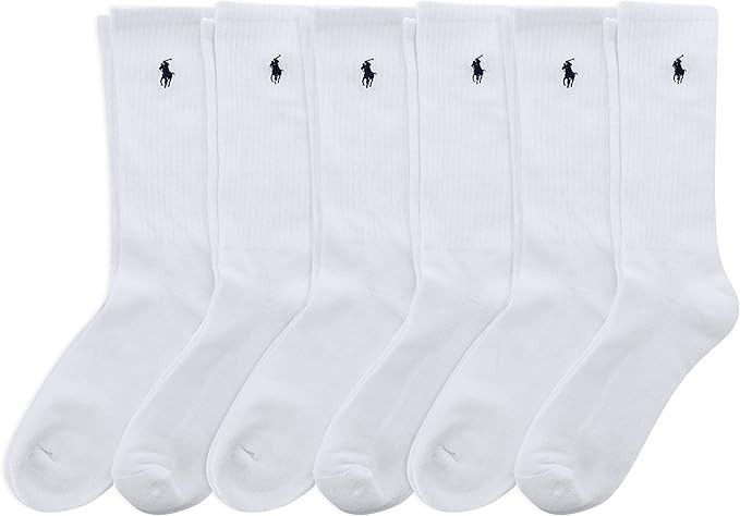 POLO RALPH LAUREN Men's Classic Sport Solid Crew Socks - 6 Pair Pack - Athletic Cushioned Cotton ... | Amazon (US)