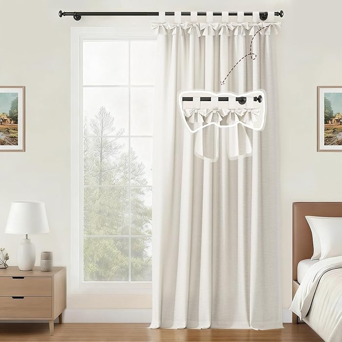ChadMade Bow Tab Top Cotton Linen Blend Curtain 72 Inch Length Light Blocking Drape, Natural Doub... | Amazon (US)