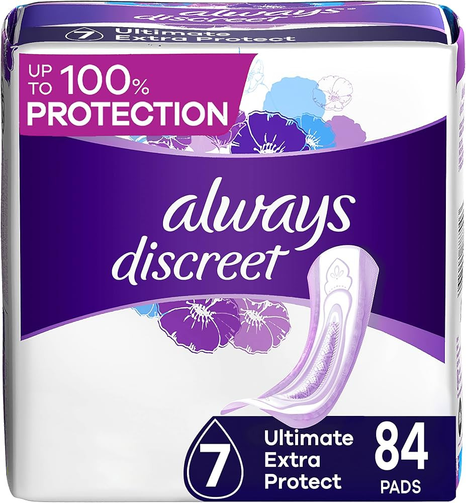 Always Discreet Adult Ultimate Extra Protection Incontinence & Postpartum Pads with Rapid Dry, 42... | Amazon (US)
