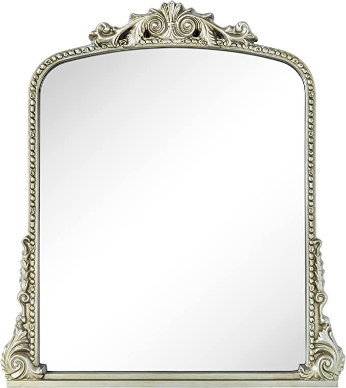 VANA NALA Traditional Silver Ornate Frame Arch Wall Mirror Baroque Inspired Bathroom Vanity Recta... | Amazon (US)