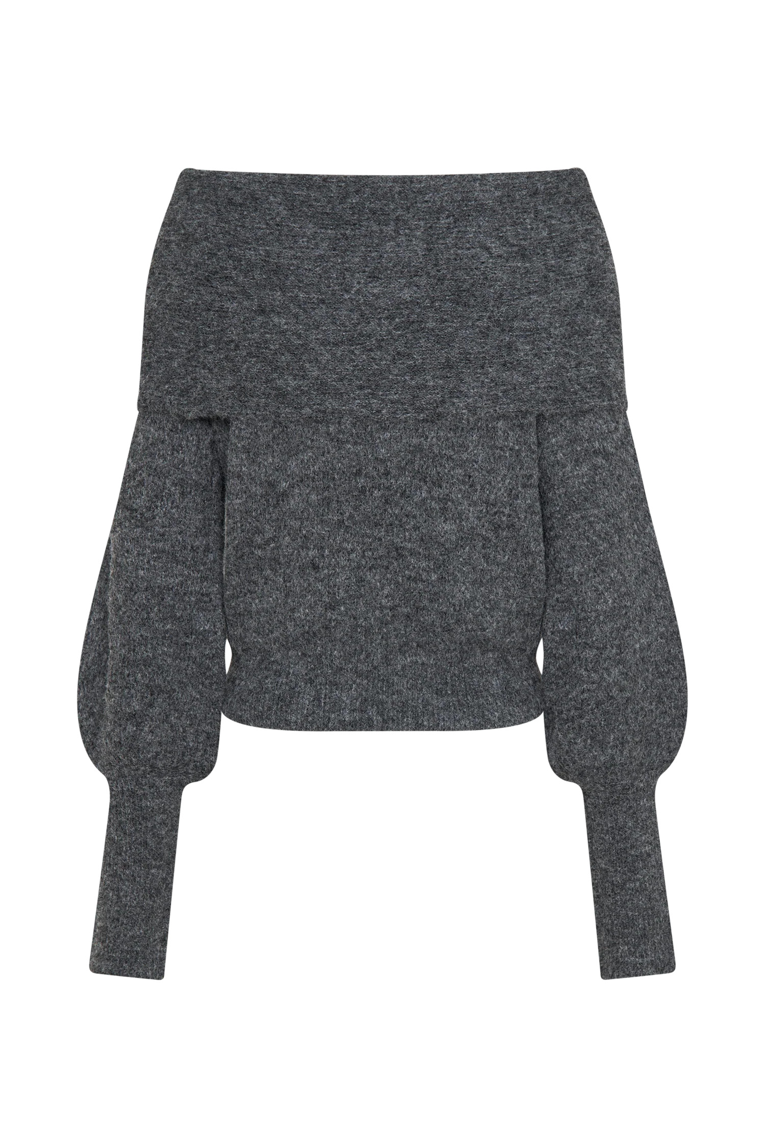 Charlotte Off Shoulder Knit Long Sleeve Top - Charcoal Marle | MESHKI US