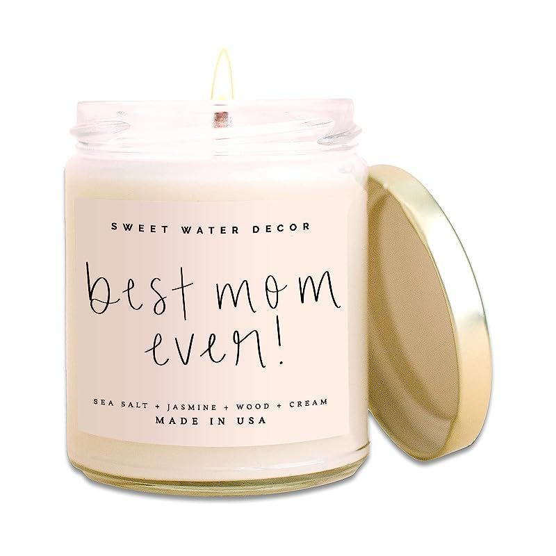 Sweet Water Decor, Best Mom Ever, Sea Salt, Jasmine, Cream, and Wood Scented Soy Wax Candle for H... | Amazon (US)