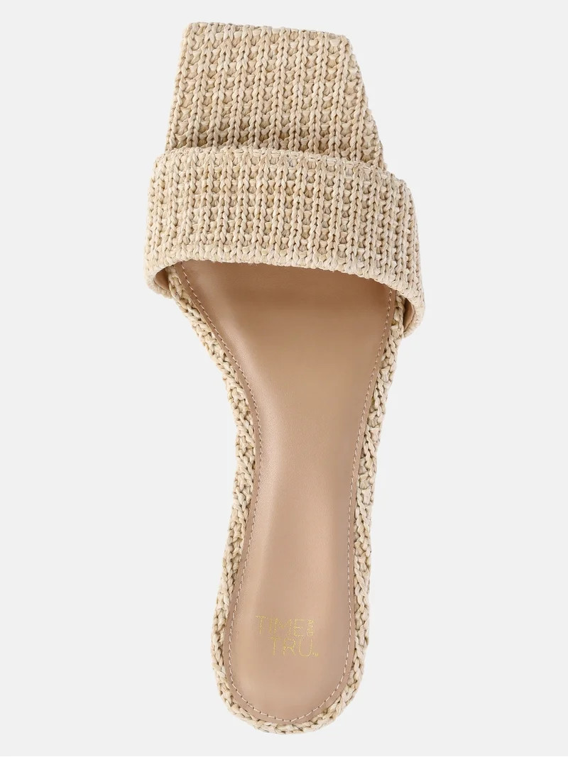 Time and Tru Women's Raffia Kitten Heel Sandals - Walmart.com | Walmart (US)
