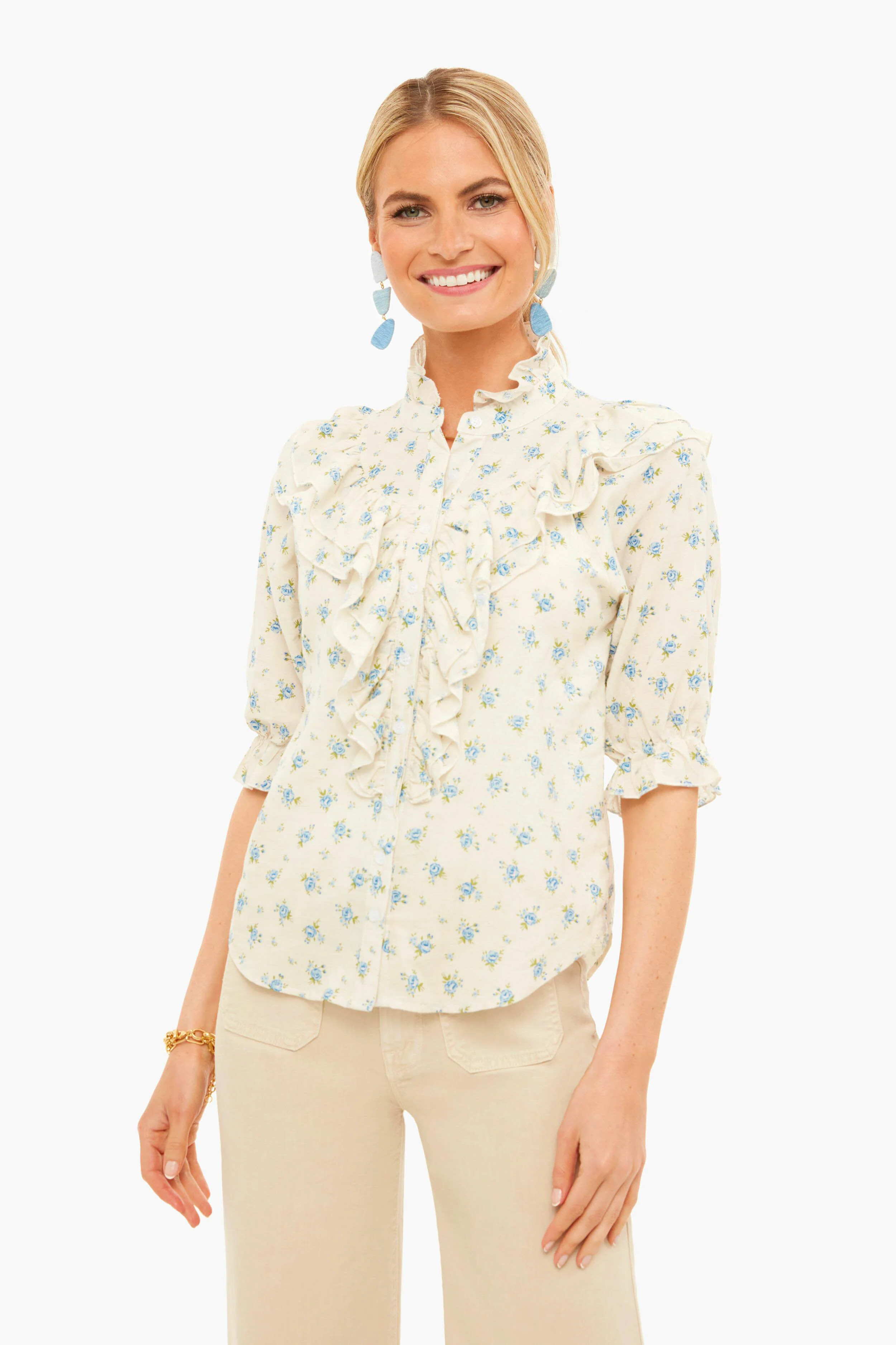 Beige and Blue Jill Ruffle Shirt | Tuckernuck (US)
