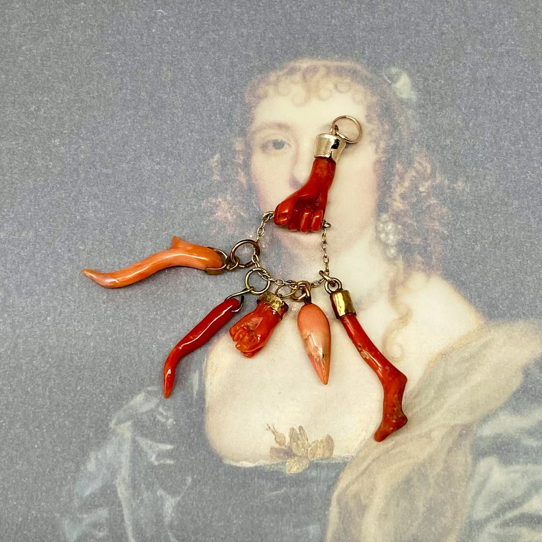 Antique 9K Gold Coral Fist Pendant: Victorian Mano Figa Amulet - Etsy | Etsy (US)