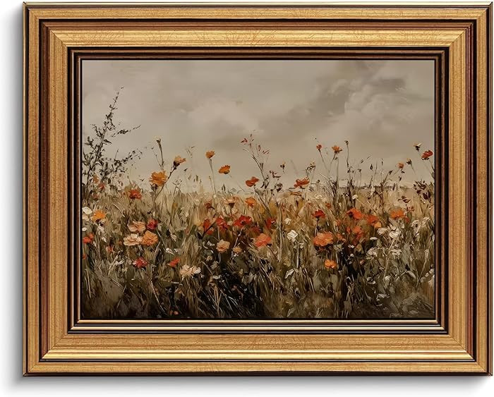 Devunaty Gold Framed Wall Art Vintage Flower Canvas Wall Art for Living Room Wildflower Field Nat... | Amazon (US)