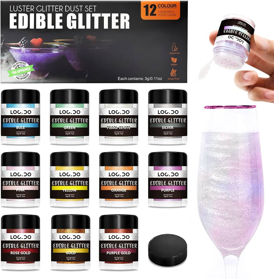 Edible Glitter 11+1 Colors Set, Food Grade Luster Dust for Drinks, Beer, Cake Decorating, Chocola... | Amazon (US)