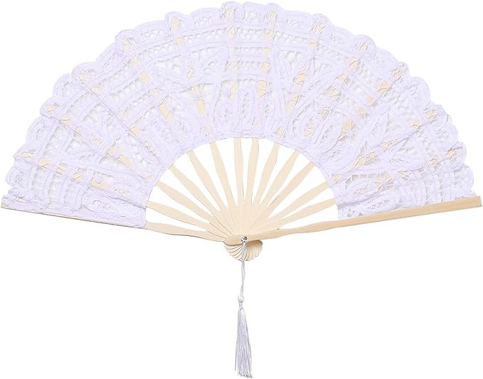 BABEYOND Cotton Lace Folding Handheld Fan Embroidered Bridal Hand Fan with Bamboo Staves for Wedd... | Amazon (US)