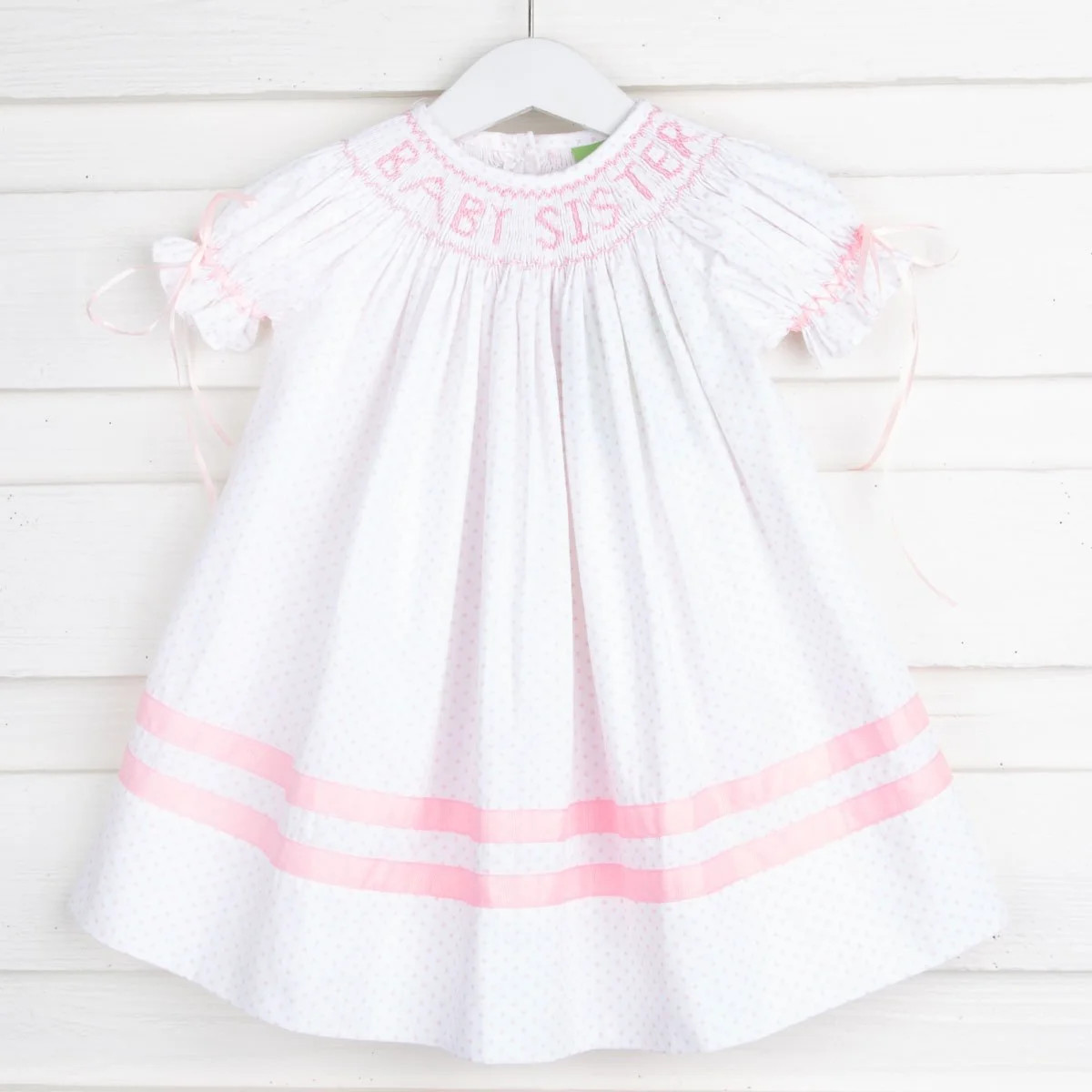 Baby Sister Smocked Pink Dotted Dress | Classic Whimsy