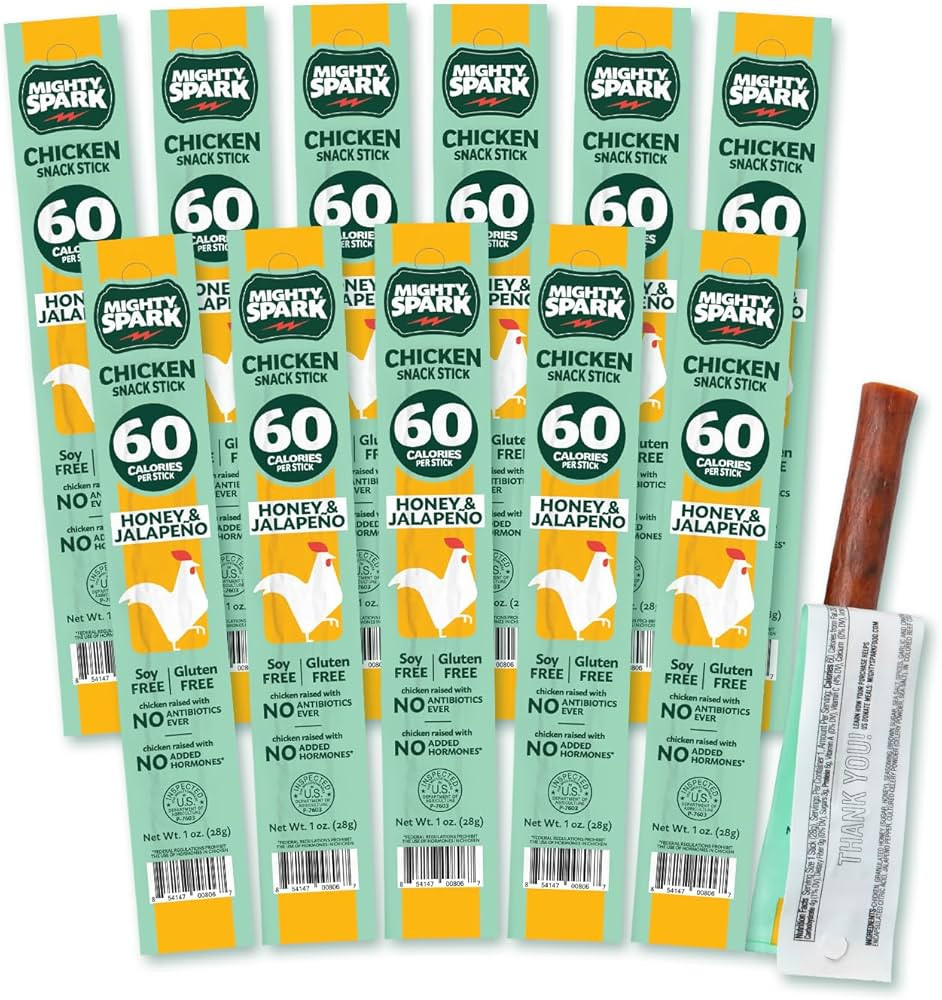 Mighty Spark Chicken Snack Sticks - Honey and Jalapeno - 6g of Protein, No Antibiotics Ever, No H... | Amazon (US)