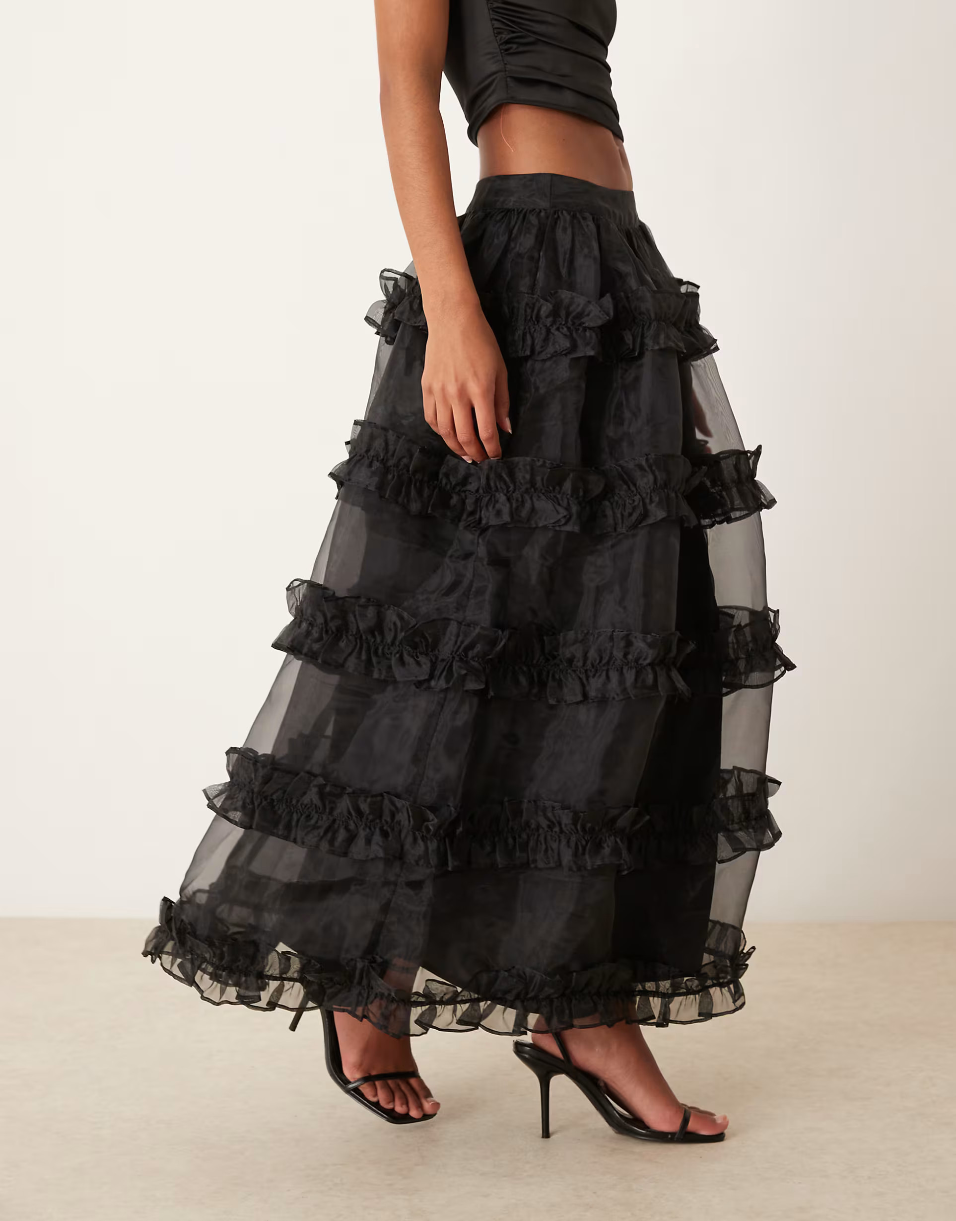 ASOS DESIGN volume ruffle skirt in black | ASOS (Global)