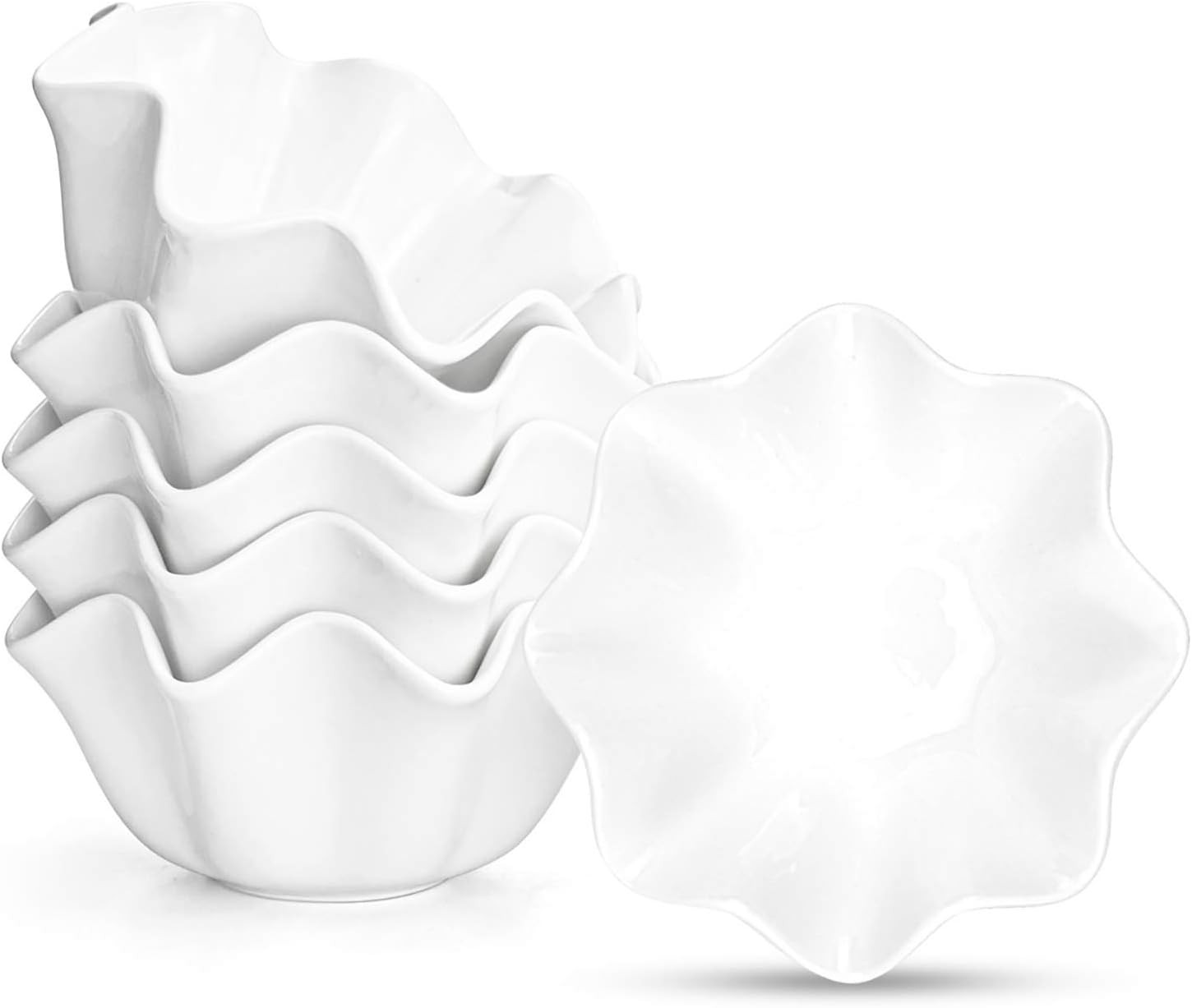 Foraineam 6 Pack Porcelain Dessert Bowls Baking Ramekins, 13 Ounce Flower Shaped Serving Bowls for Dipping Sauces, Souffle, Creme Brulee, Ice Cream, Dessert | Amazon (US)