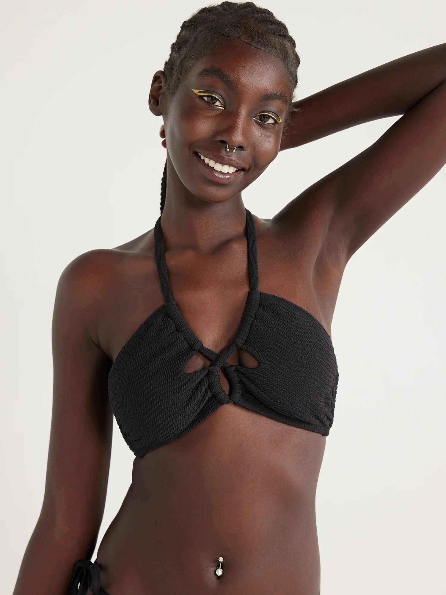 No Boundaries Juniors’ Crinkle Halter Bandeau Bikini Top, Sizes XS-XXL - Walmart.com | Walmart (US)