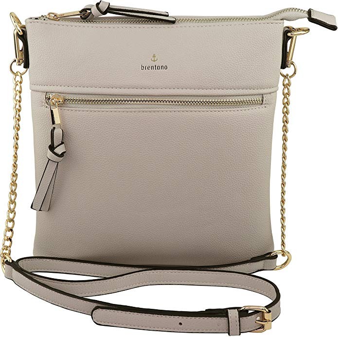 B BRENTANO Vegan Double-Zipper Crossbody Bag with Chain Strap | Amazon (US)