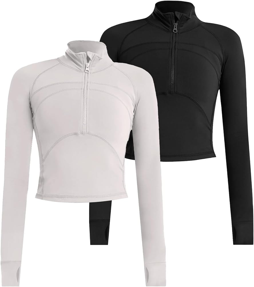 Women's Athletic Half Zip Pullover Sweatshirt Workout Top Crop Quarter Zip Pullover Yoga Running ... | Amazon (US)