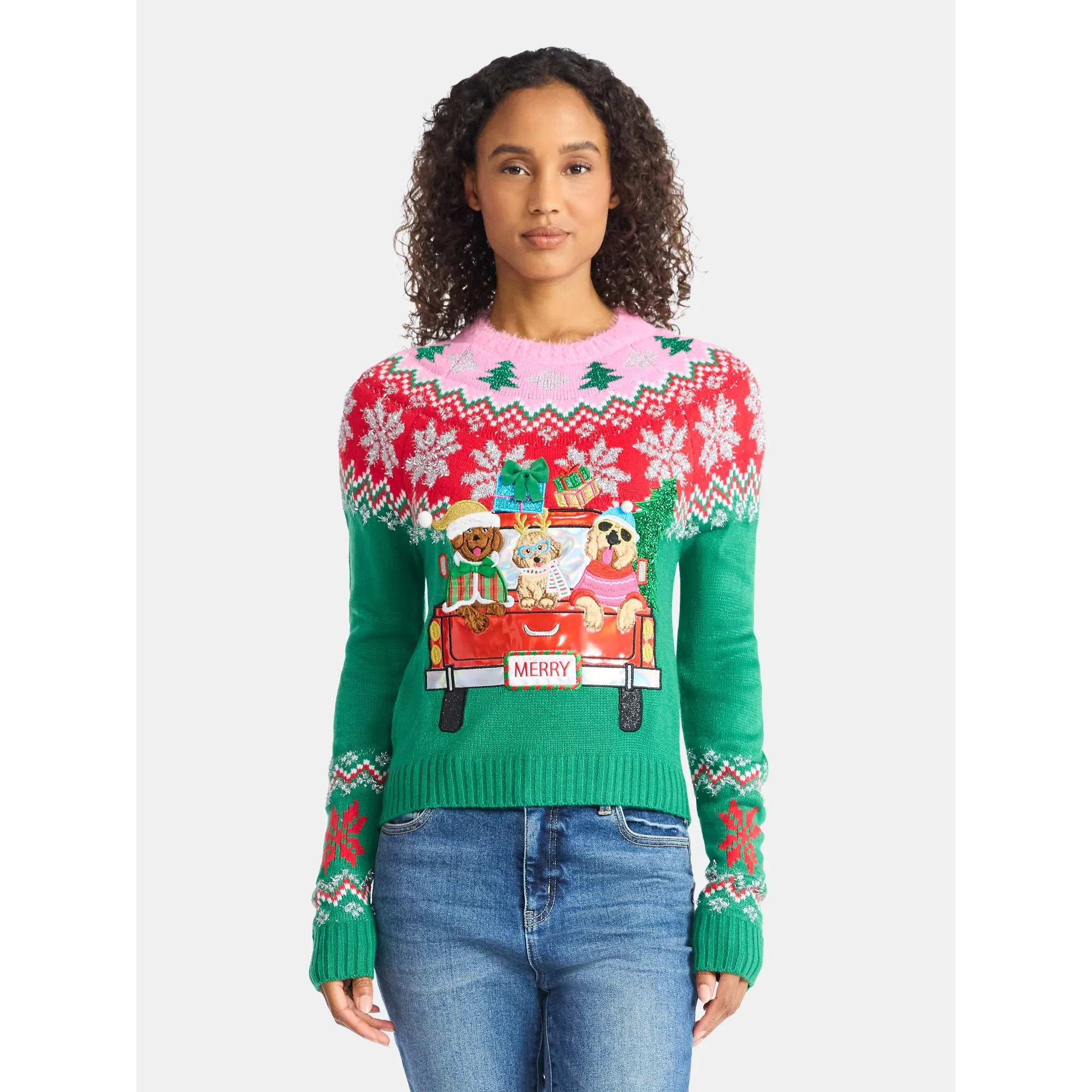 Holiday Time Women's Embellished Pullover Christmas Sweater, Midweight, Sizes XXS-XXXL | Walmart (US)
