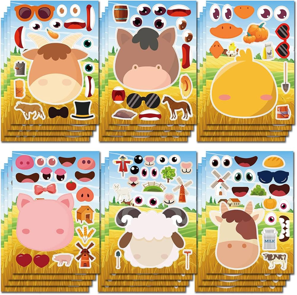 24 Sheets Make Your Own Farm Animals Stickers Make A Face Stickers for Kids Toddlers with Fantasy... | Amazon (US)