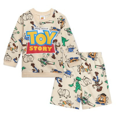 Disney Toy Story Woody Buzz Lightyear Rex Slinky Dog Toddler Boys French Terry Sweatshirt and Shorts Beige Toy Story 2T | Target