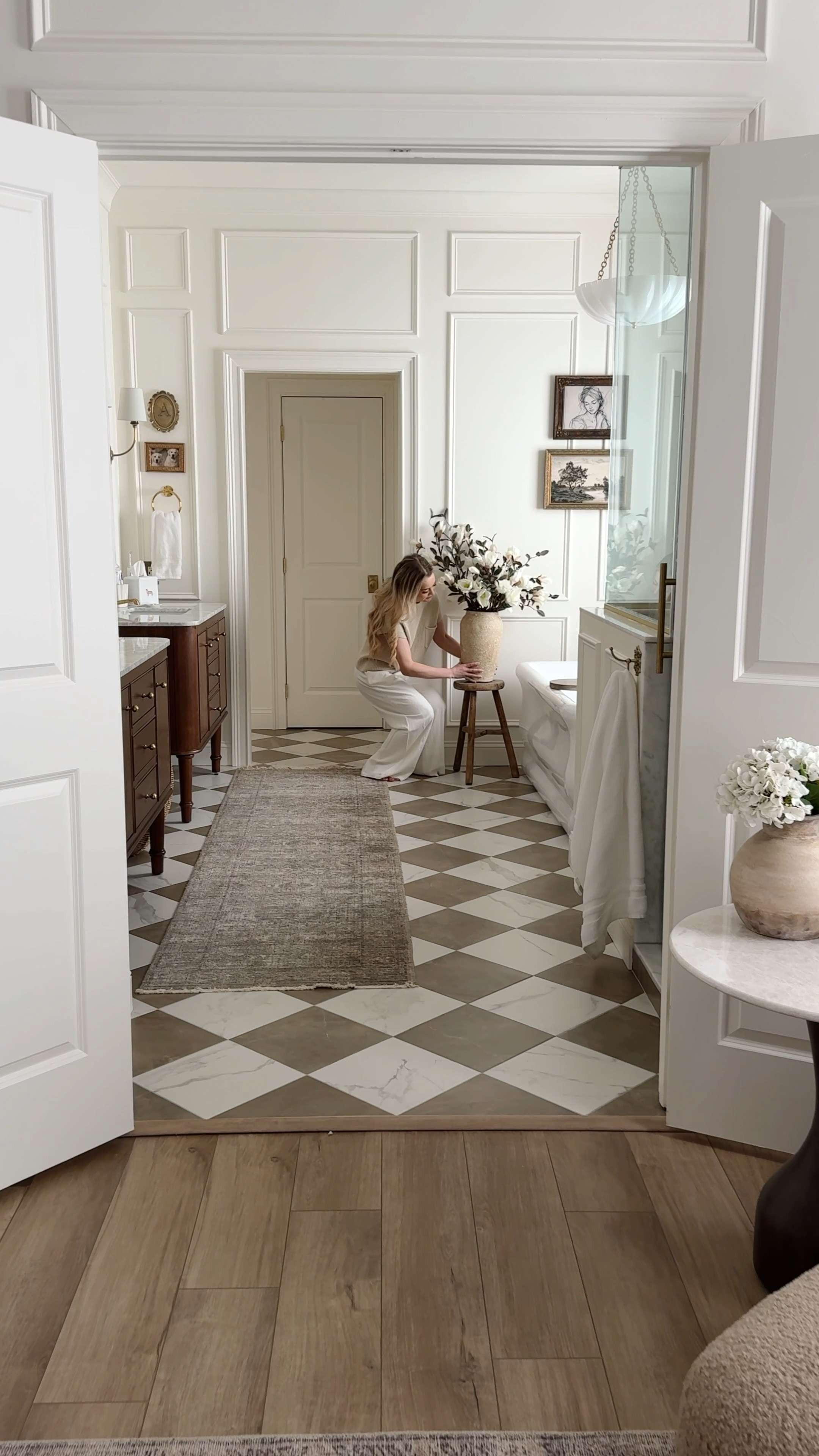 Still so in love with how our primary bathroom turned out. Truly worth every bit of the blood, sweat, and tears.

The details are everything to me — the checkered floors, the custom picture frame molding, the unlacquered brass that will patina over time. It feels classic, layered, and collected… not trendy.

Proof that when you lean into quality materials and timeless design, it always pays off.