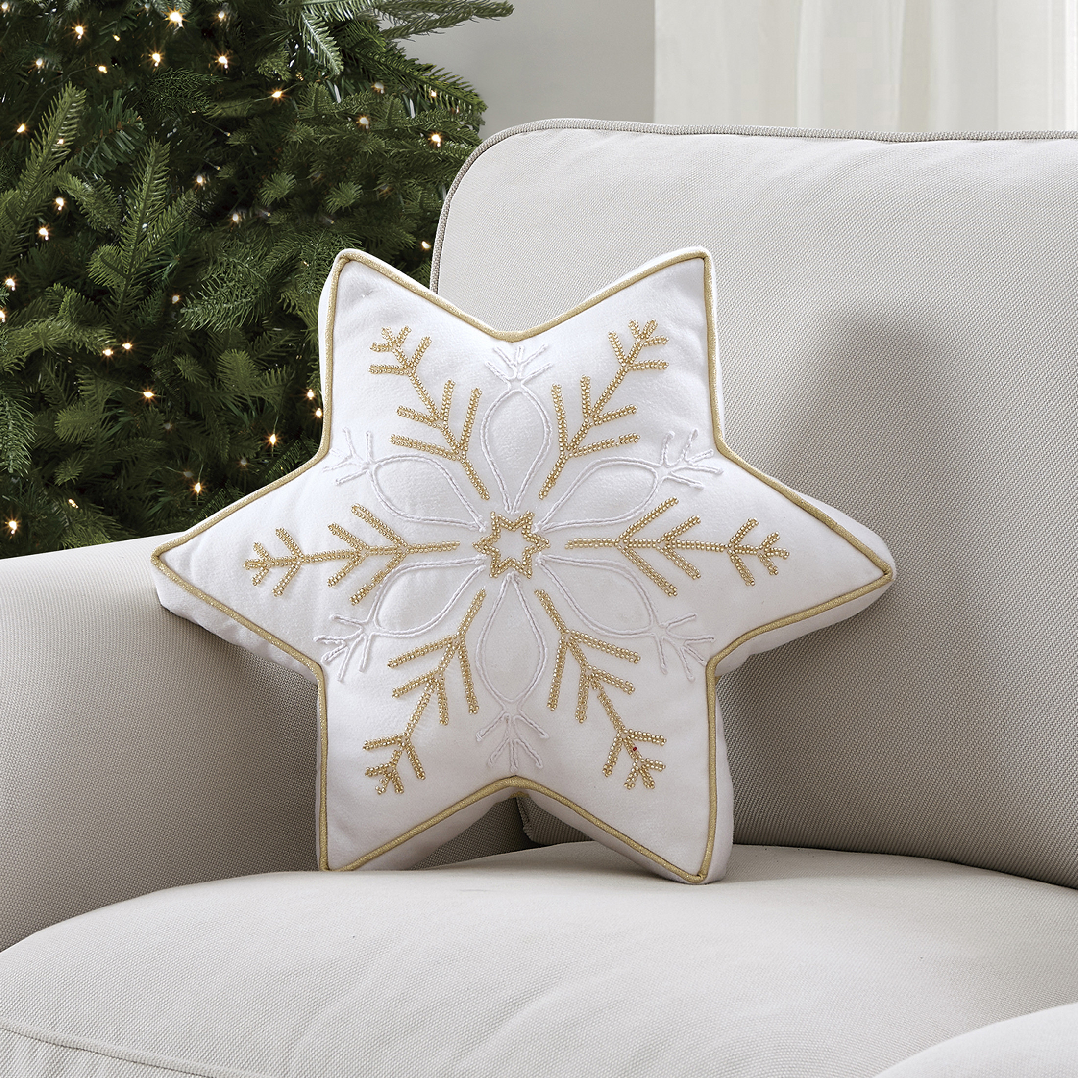 My Texas House Michelle 18" x 18" Ivory Snowflake Holiday Decorative Pillow | Walmart (US)