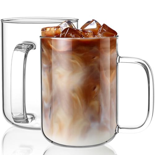 BWODYAY Glass Coffee Mugs, 20 oz Ice coffee cups, Large Clear Tea Cups Set of 2, Glass Mugs with Handles, Glass Cups for Latte, Cappuccino, and Tea | Amazon (US)