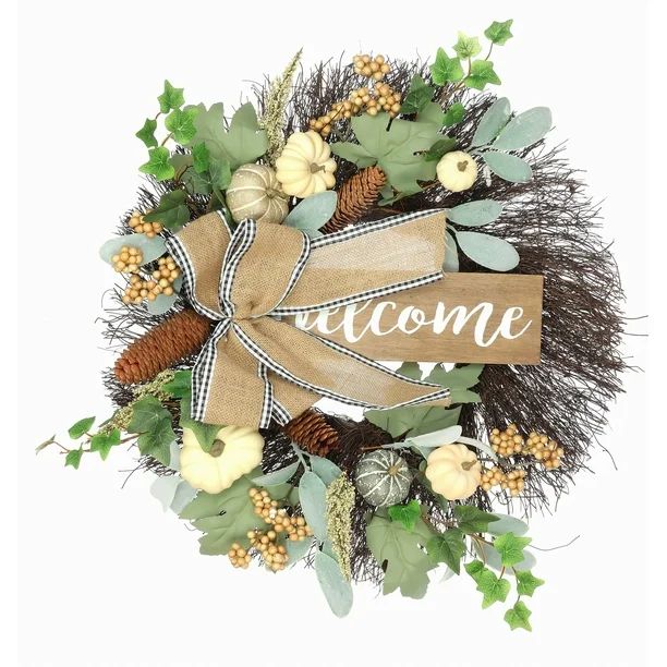 Way To Celebrate Harvest Welcome Wreath with MDF Sign - Walmart.com | Walmart (US)