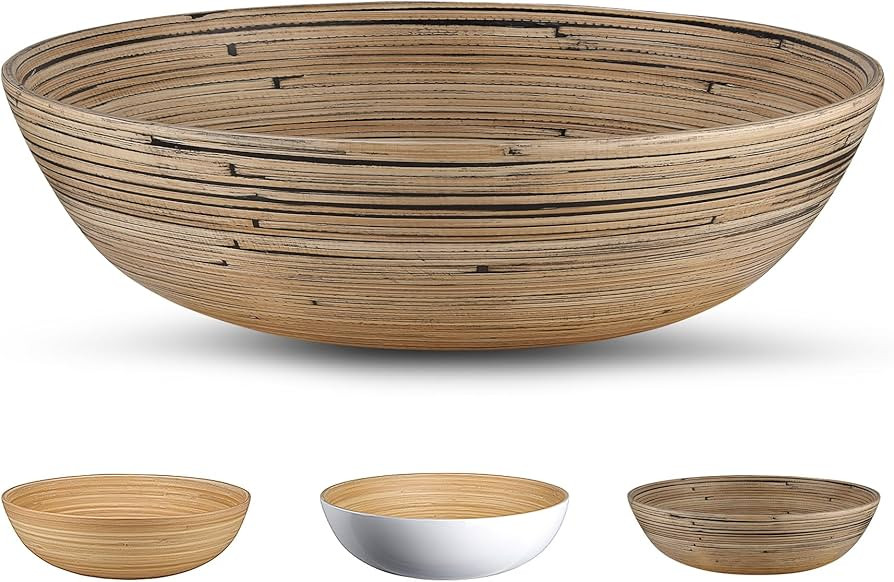 LEXA 12" Handmade Black Bamboo Wooden Salad Bowl - 130Oz Lightweight Large Wooden Bowls for Food ... | Amazon (US)