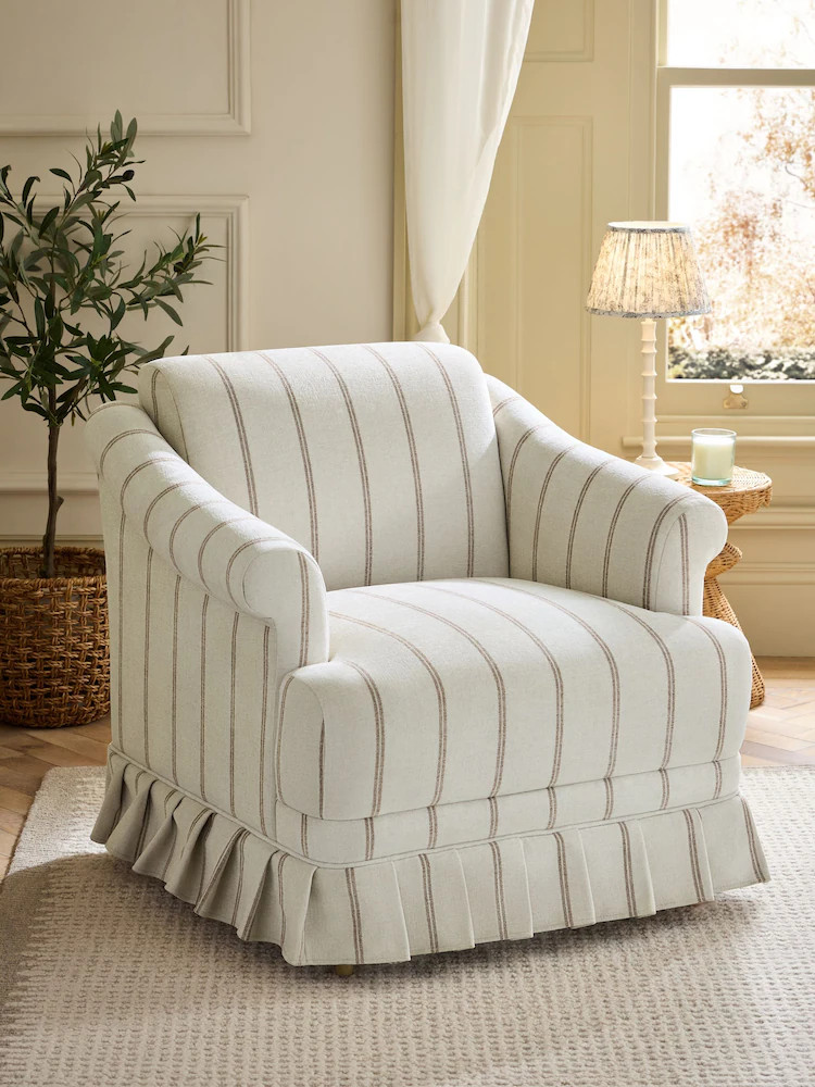 Buy Country Chenille Stripe Rust Brown with Frill Beatrice Armchair from Next Ireland | Next EU