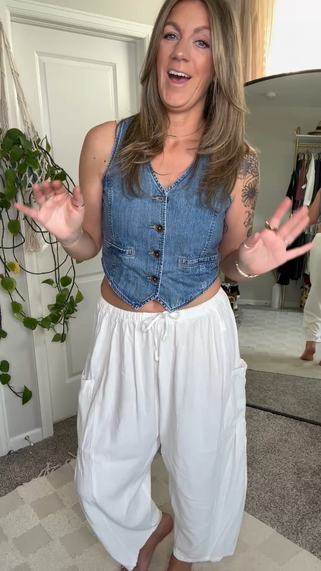 Med reg vest, also comes in tall. Large pants (could’ve done a medium but wanted more flowy bc of the color)

#LTKSaleAlert #LTKMidsize #LTKOver40