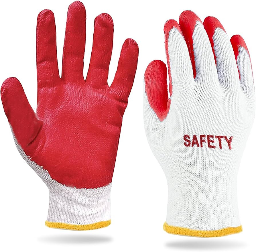 SAFETY Non-Slip 10 Pairs Red Latex Cotton Multi-Purpose Work Gloves- Nitrile Dipped & Rubber Palm... | Amazon (US)