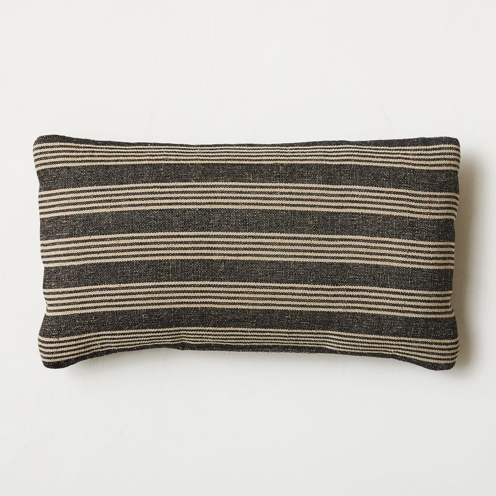Outdoor Natural Mini Stripe Pillow, 12&amp;quot;x21&amp;quot;, Natural/Red | West Elm (US)