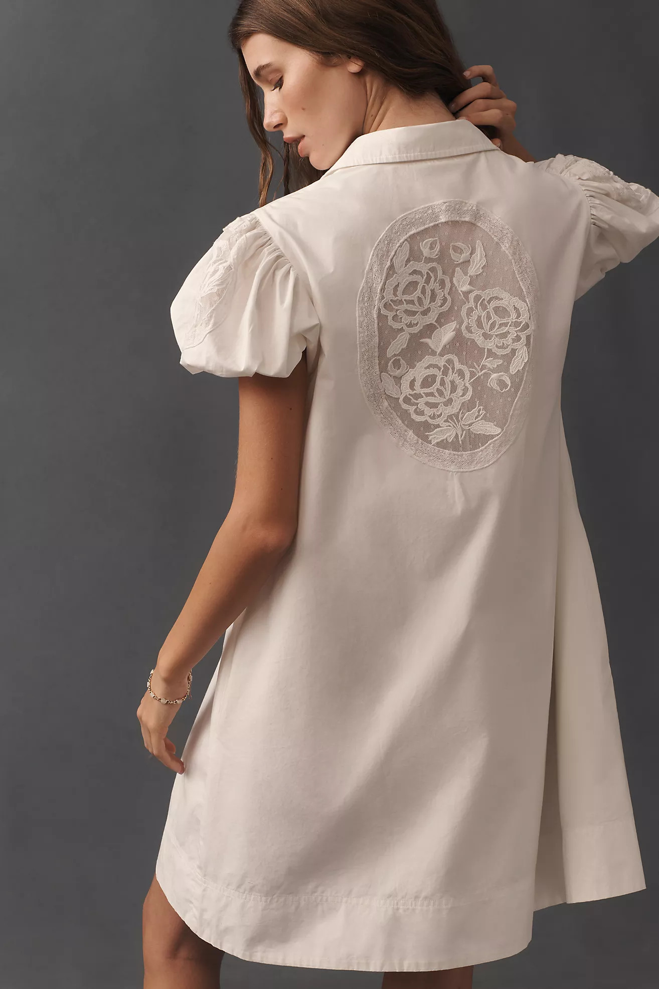 Maeve Embroidered Puff-Sleeve Mini Shirt Dress | Anthropologie (US)