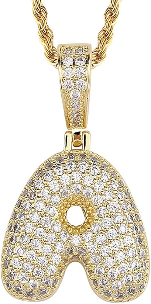 Bubble Letter Necklace Gold Silver Initial Necklaces 14K Gold Plated Personalized Custom Name Dia... | Amazon (US)